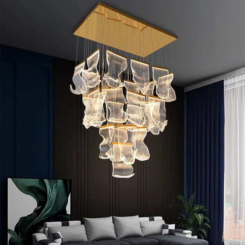 DecorBites™ Crystal Chandelier Stair Pendant Lamp Living Room Lighting