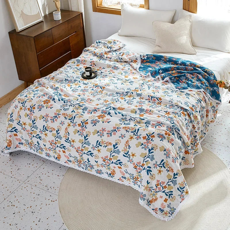 DecorBites™ Breathable Cotton Gauze Sofa Cover - Fresh Flowers Design