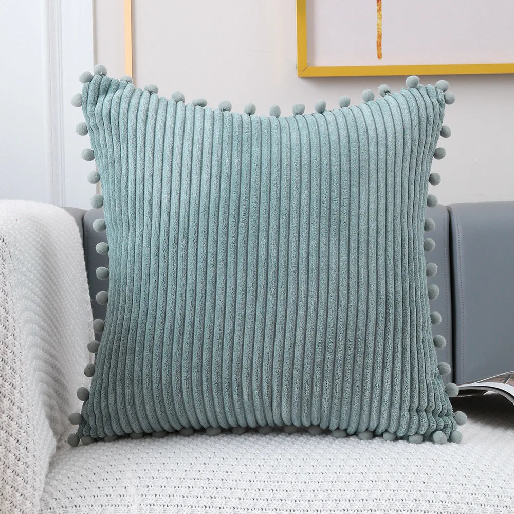 DecorBites™ Corduroy Pompom Cushion Cover 45x45 for Sofa Living Room