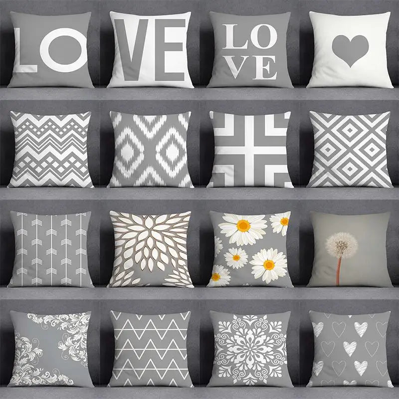 DecorBites™ Geometric Floral Print Lumbar Pillow Case 45X45cm Sofa Cushion Cover