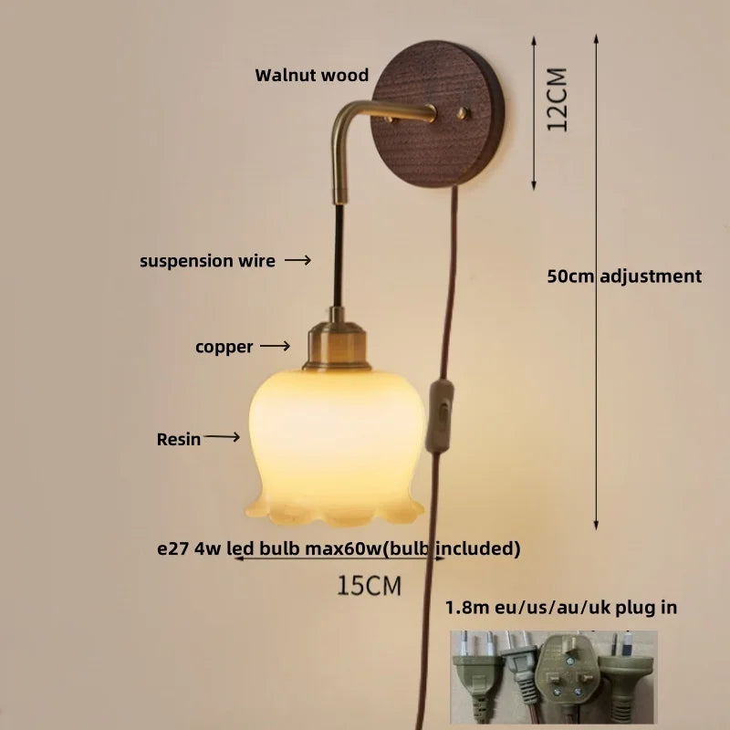 DecorBites™ Adjustable LED Wall Lamp Sconce Copper Wood Glass Stair Light