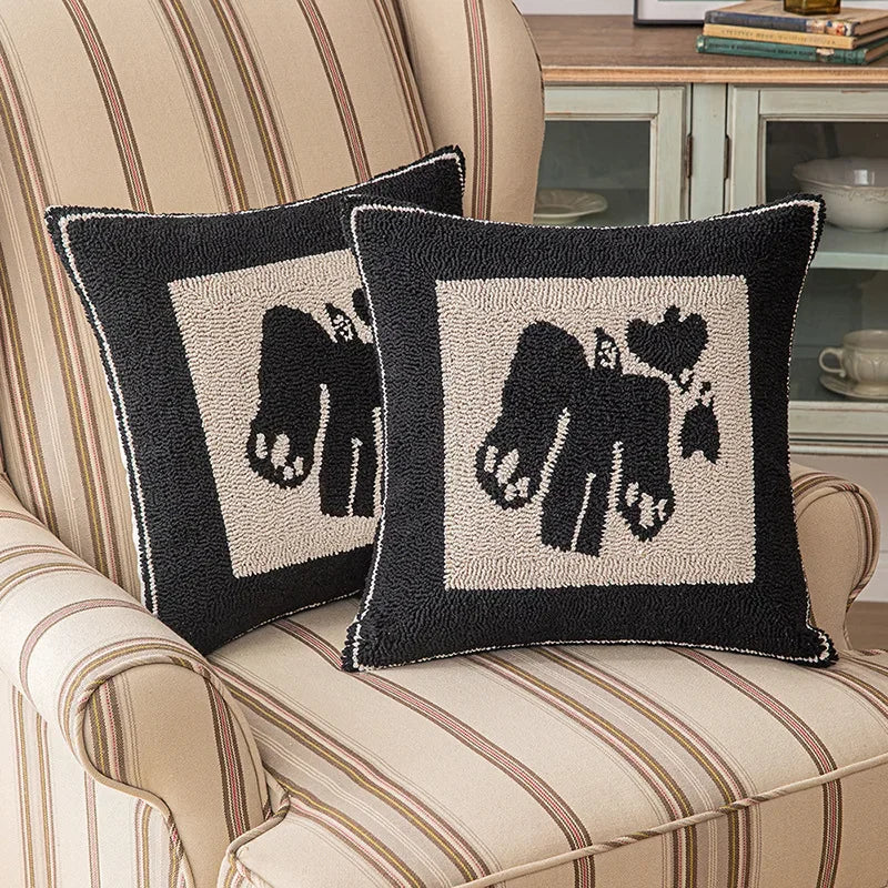 DecorBites™ Geometric Embroidered Cushion Cover in Modern Beige and Black