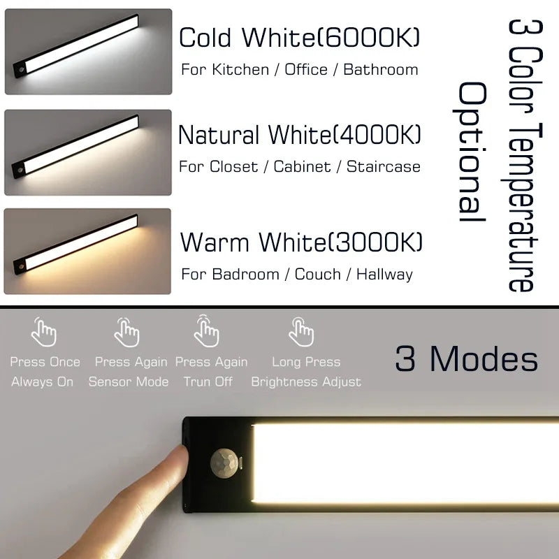 DecorBites™ LED Cabinet Light Bar Motion Sensor Magnet Lamp Wardrobe Kitchen