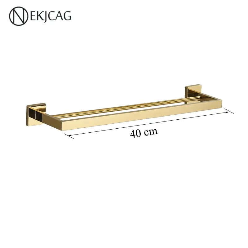 DecorBites™ Black Bathroom Set: Towel Holder, Paper Holder, Gold Rod, Robe Hook - Stainless Steel Accessories
