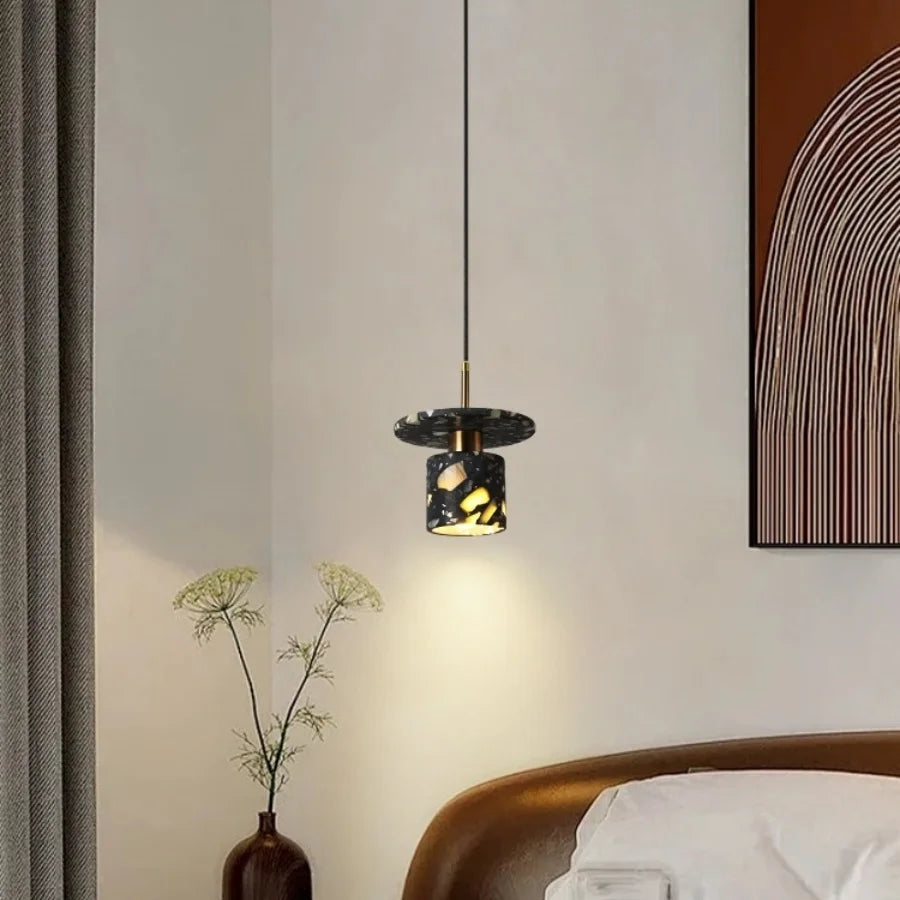 DecorBites™ Black Terrazzo Stone LED Pendant Lamp Modern Nordic Hanging Lights