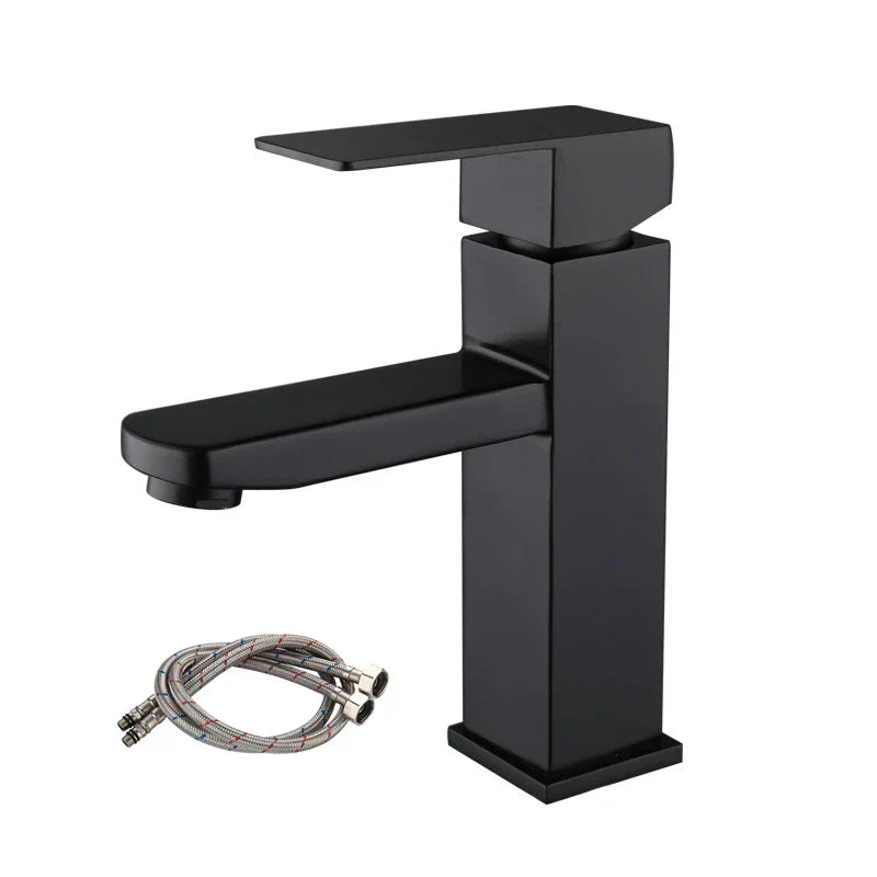 DecorBites™ Black Basin Faucet Single Handle Hot Cold Water Mixer for Bathroom Sink