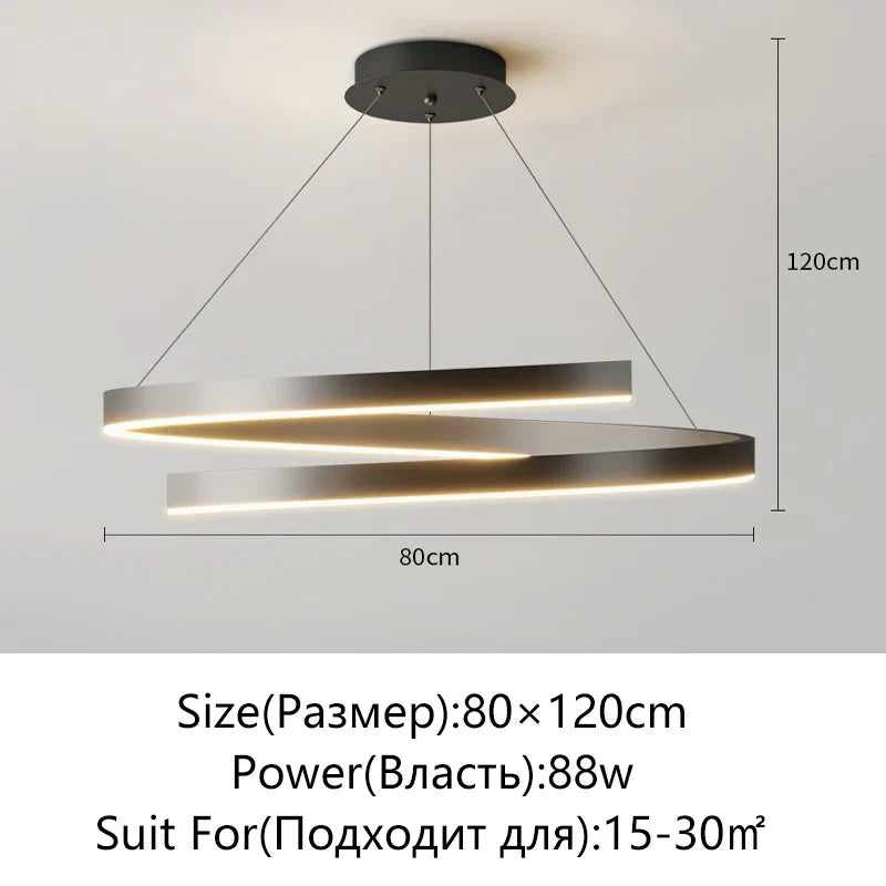 DecorBites™ Black/White Spiral Chandelier for Living Dining Kitchen. Trendy Round Indoor Lighting Fixture.