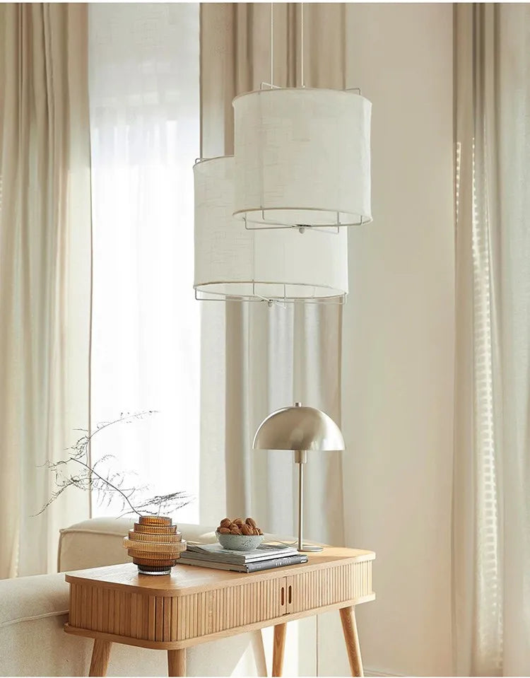 DecorBites™ Linen Fabric Chandelier: Japanese Retro Handmade Art Lamps for Restaurant, Bedroom, Bar Counter