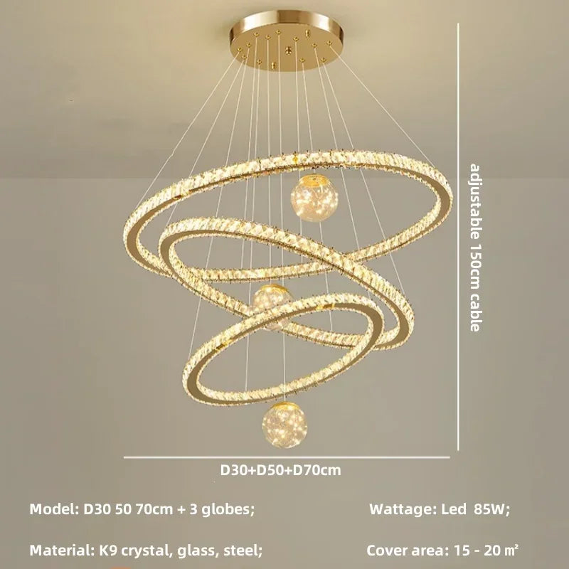 DecorBites™ Crystal LED Chandelier: Modern Living Room Pendant Lights, Glass Globe Hanging Lamp