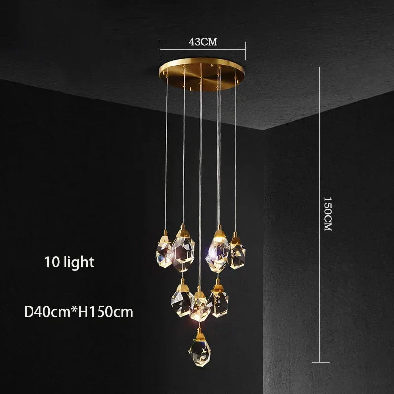 DecorBites™ Diamond Crystal Chandelier: Luxury Gold LED Lighting for Staircase & Living Room