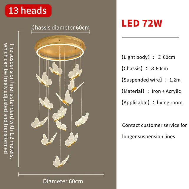 DecorBites™ Gold LED Butterfly Pendant Lights for Home Staircase, Living Room, Bedroom Chandeliers