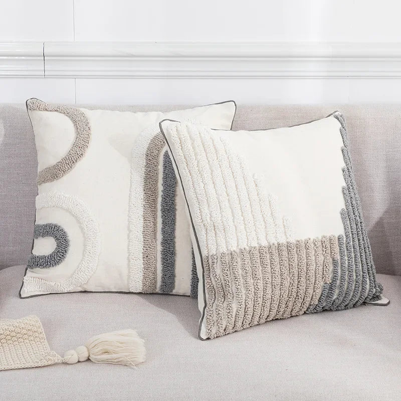 DecorBites™ Boho Loop Pillowcase - Grey Beige Tufted Cushion Cover for Home Decoration
