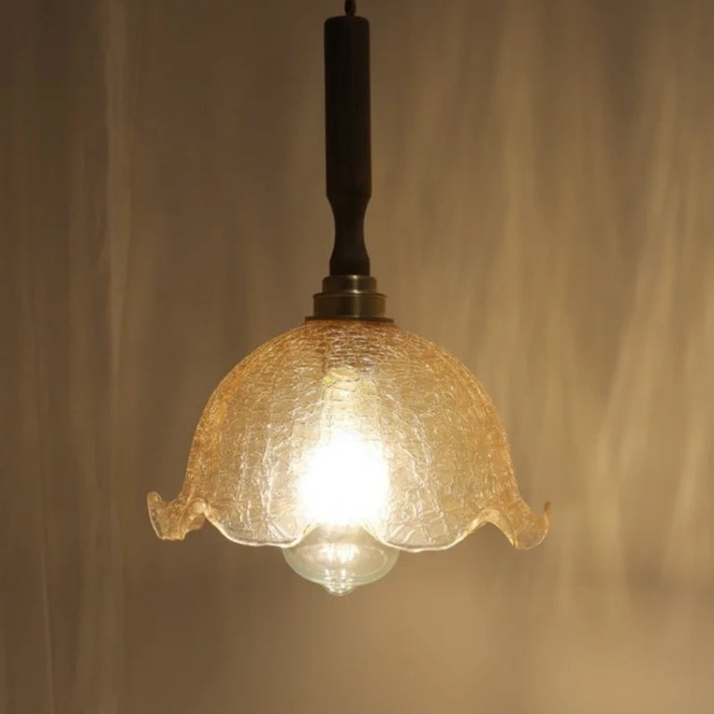 DecorBites™ Amber Glass LED Pendant Lamp, Copper Walnut Hanging Light Fixture for Home Decor