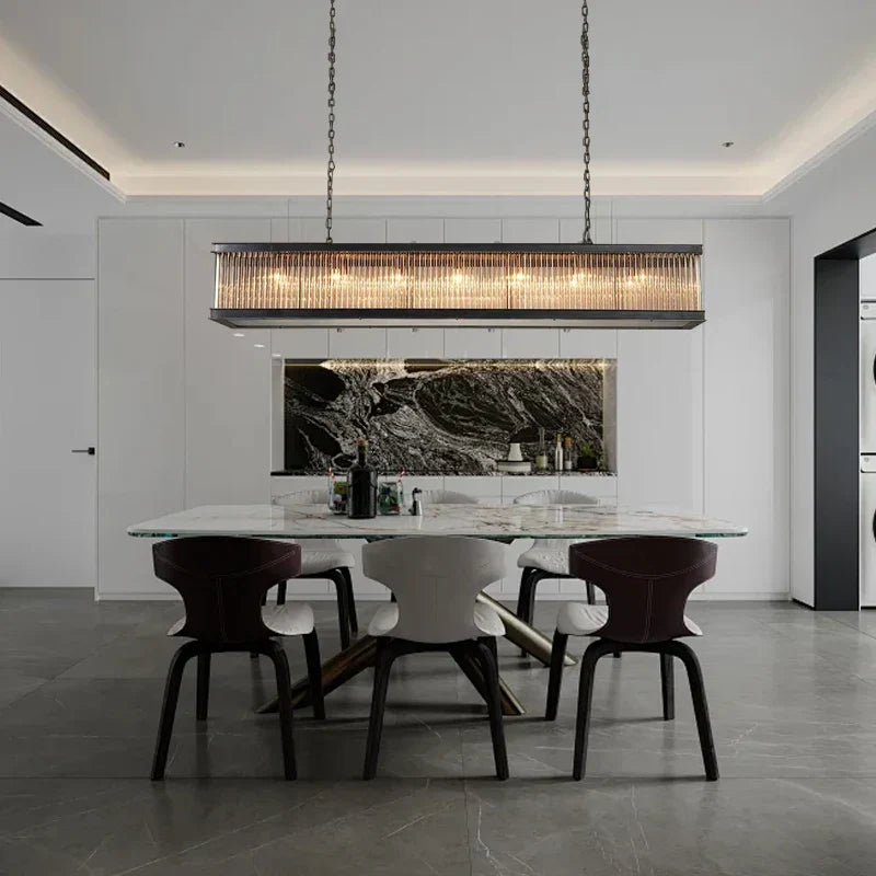 DecorBites™ Crystal Rectangle Chandelier: Classic Retro Nordic Ceiling Hanglamp for Dining Room.