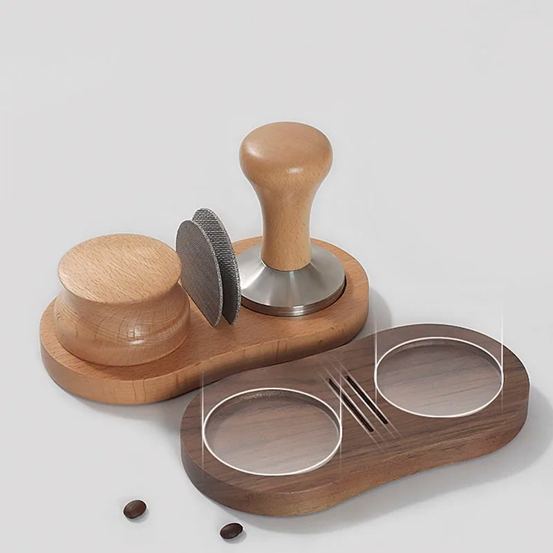 DecorBites™ Espresso Tamper & Tamping Station | Wooden Base | 51/53/54/58mm | Espresso Accessories