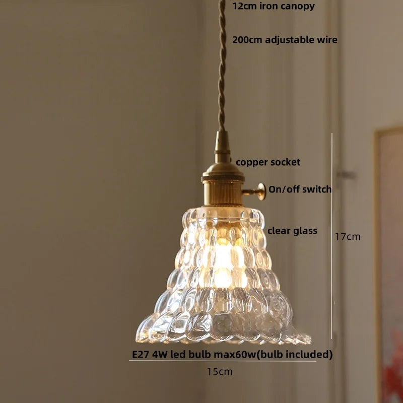 DecorBites™ LED Pendant Lights Green Glass Copper Socket with Walnut Wood - Nordic Modern