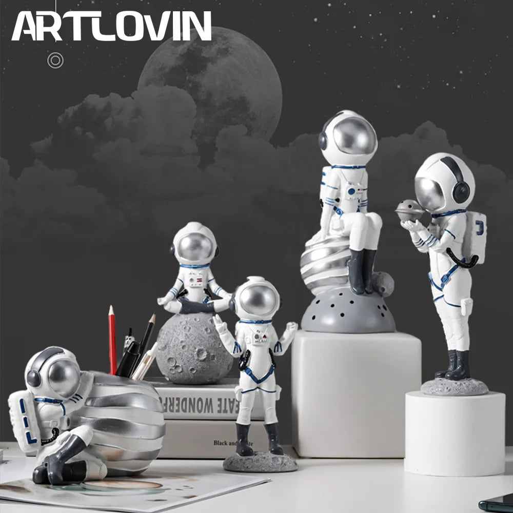 DecorBites™ Astronaut Resin Figurines: Modern Space Ornaments for Home Decor and Gift