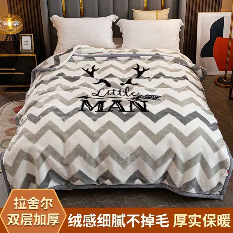 DecorBites™ Winter Raschel Blanket: Double Layered Warm Flannel Bedding Blanket