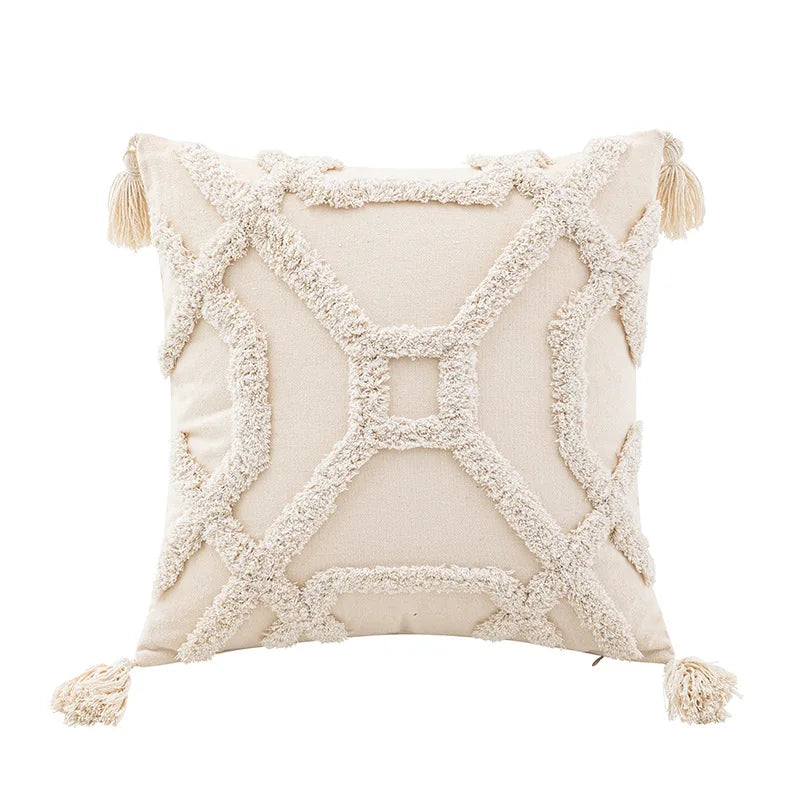 DecorBites™ Geometric Tufted Cushion Cover Beige Patchwork Pillow Covers Wabi-sabi Style