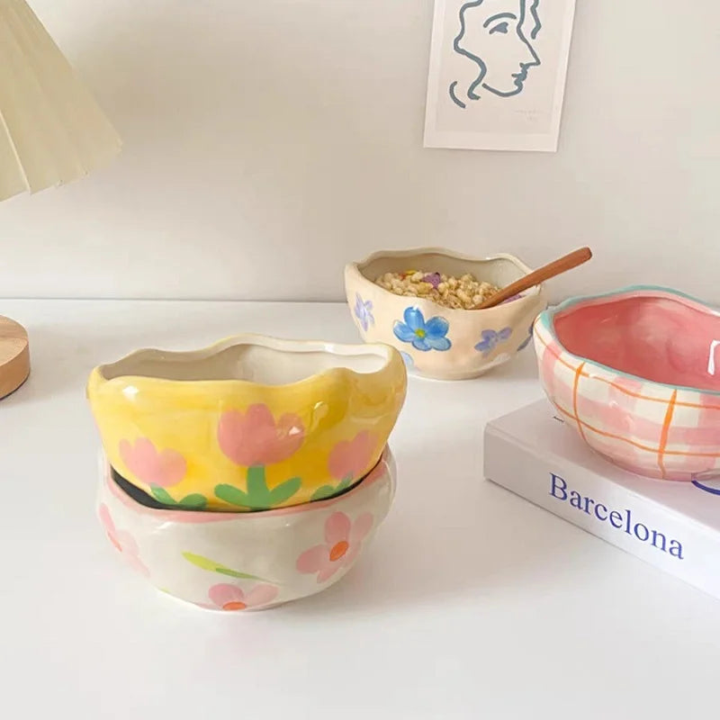 DecorBites™ Ceramic Salad Bowl Set - 13.5oz Creative Ins Wind Underglaze Lovely Design