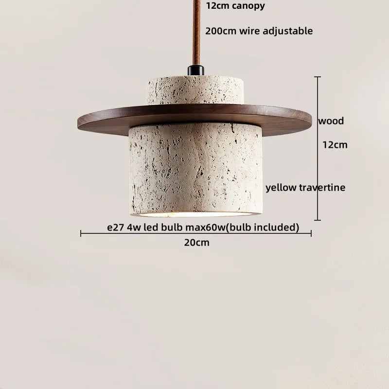 DecorBites™ LED Pendant Light: Japanese Style, Yellow Travertine Wood, Adjustable Hanging Lamp