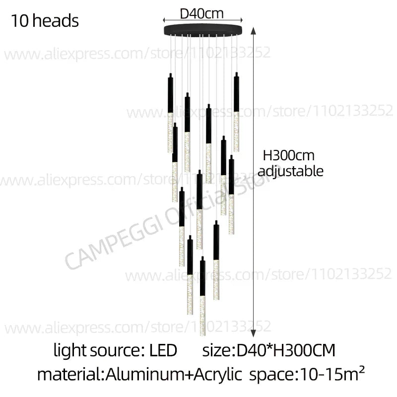 DecorBites™ Cylindrical Chandelier: Modern Nordic Indoor Lighting for Living Room, Staircase & Ceiling