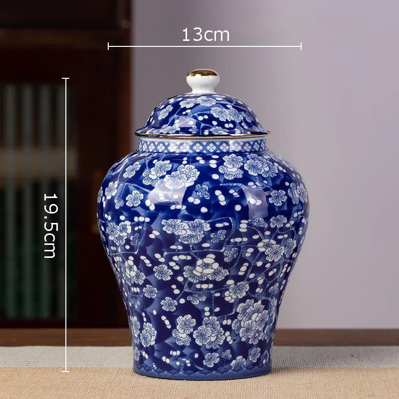 DecorBites™ Blue White Porcelain Tea Canister Organizer Box Coffee Container Caddy Jar