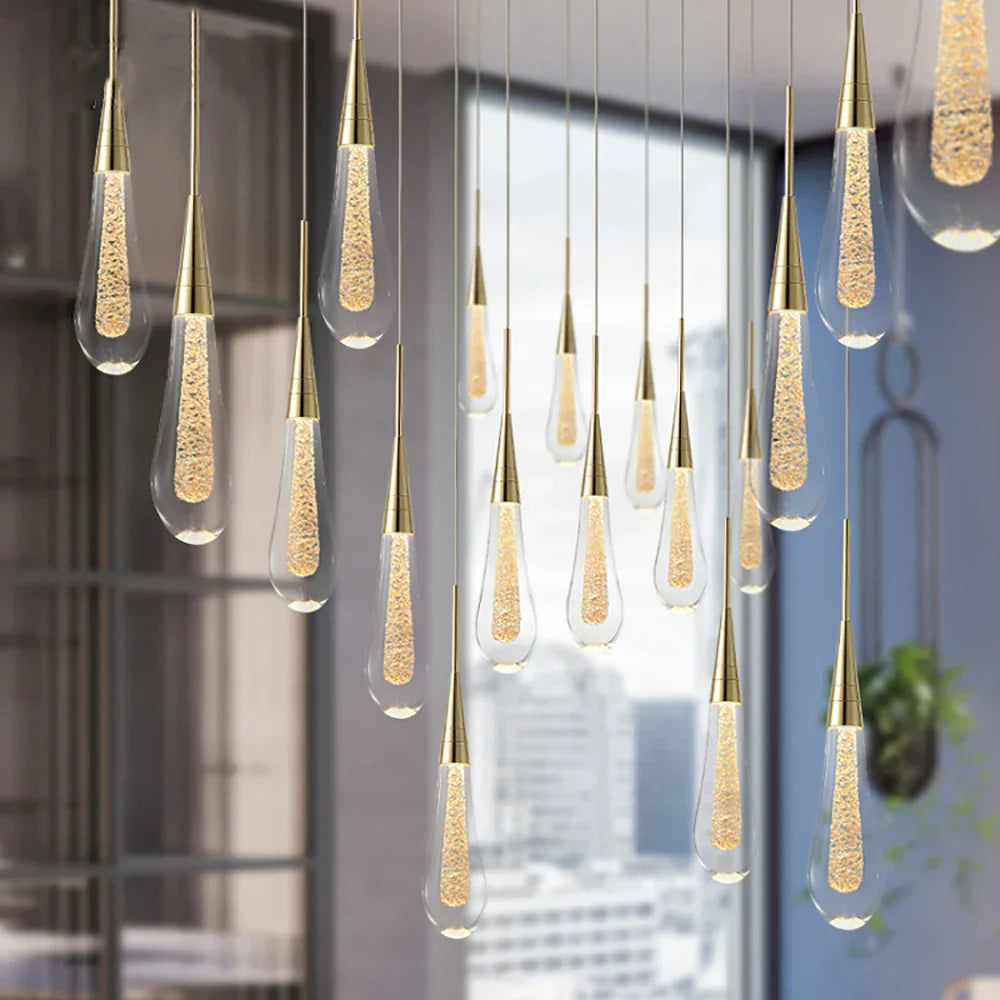 DecorBites™ Crystal Glass LED Pendant Tear Drop Light Chandelier