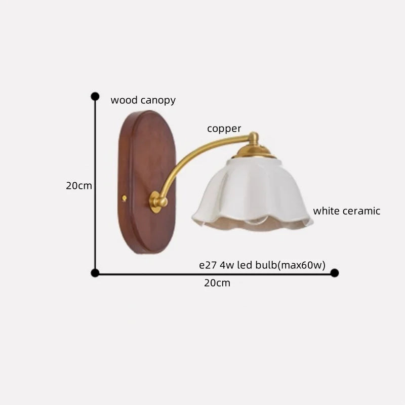 DecorBites™ LED Japanese Style Wall Lights Copper Wood Bedside Lamp for Home Bedroom