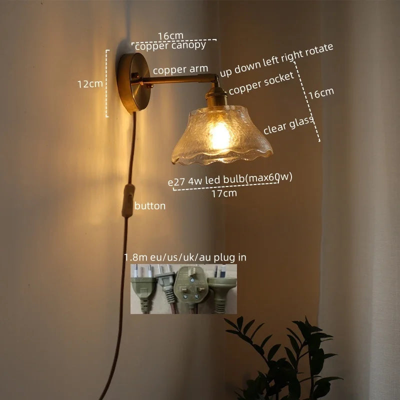 DecorBites™ Glass Sconce LED Wall Lamp, Copper Nordic Bedroom Light Fixtures