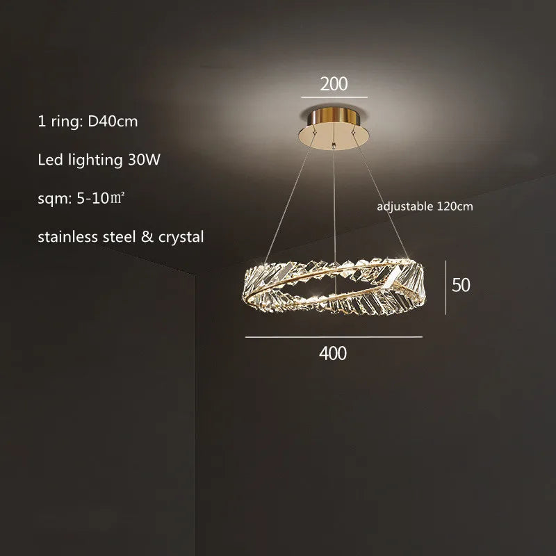 DecorBites™ Gold Plated Steel Ring Pendant Lamp with Dimmable LED Lights and K9 Crystals