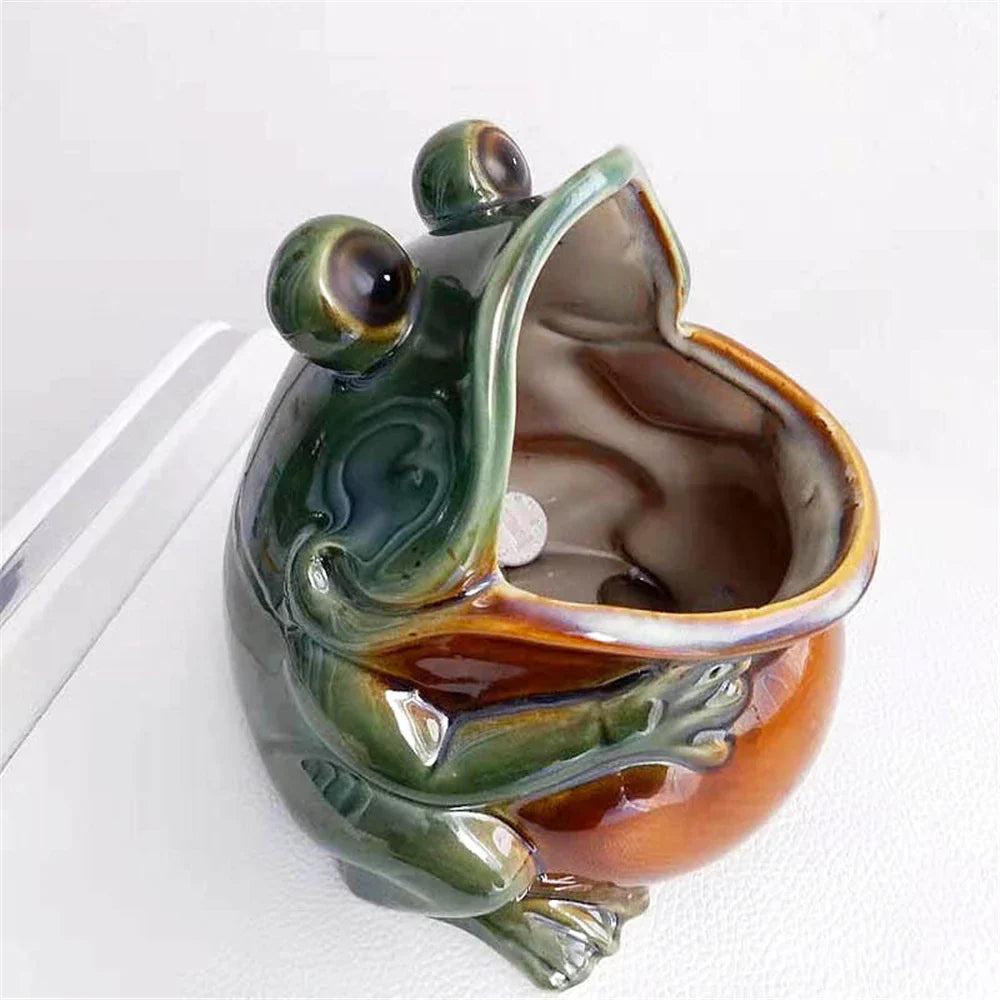 DecorBites™ Ceramic Animal Storage Can: Home Decoration & Organizer Frog Pelican Shark Figurine