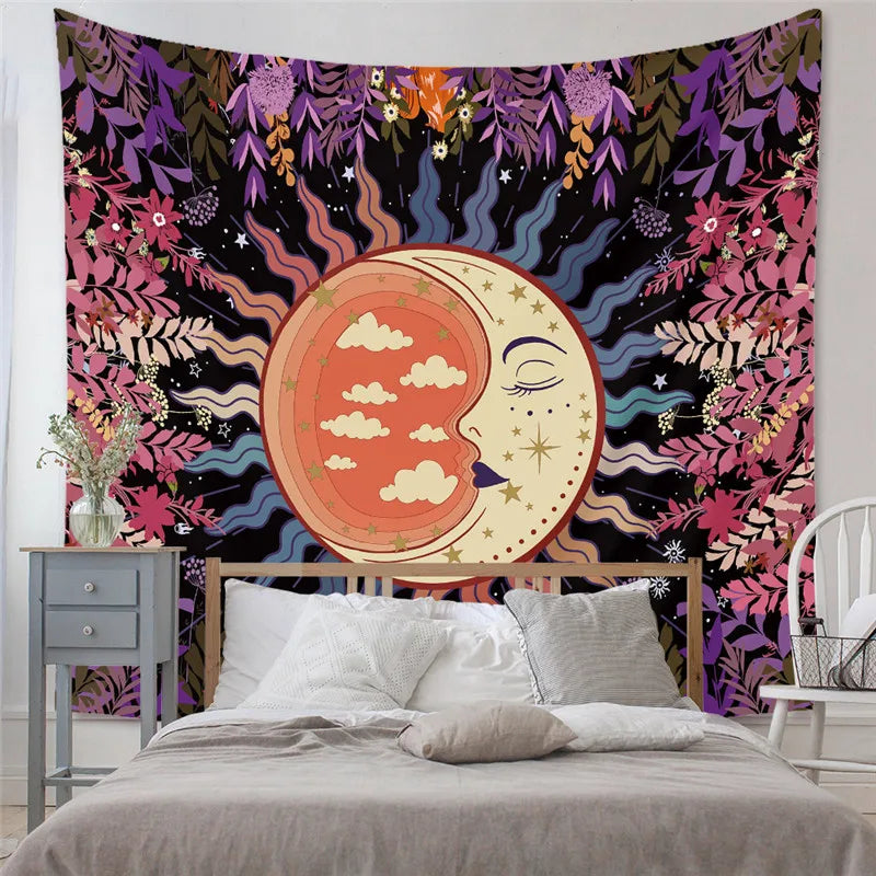 DecorBites™ Astrology Chart Tarot Tapestry Wheel Sun Moon Tree Mushroom Wall Hanging