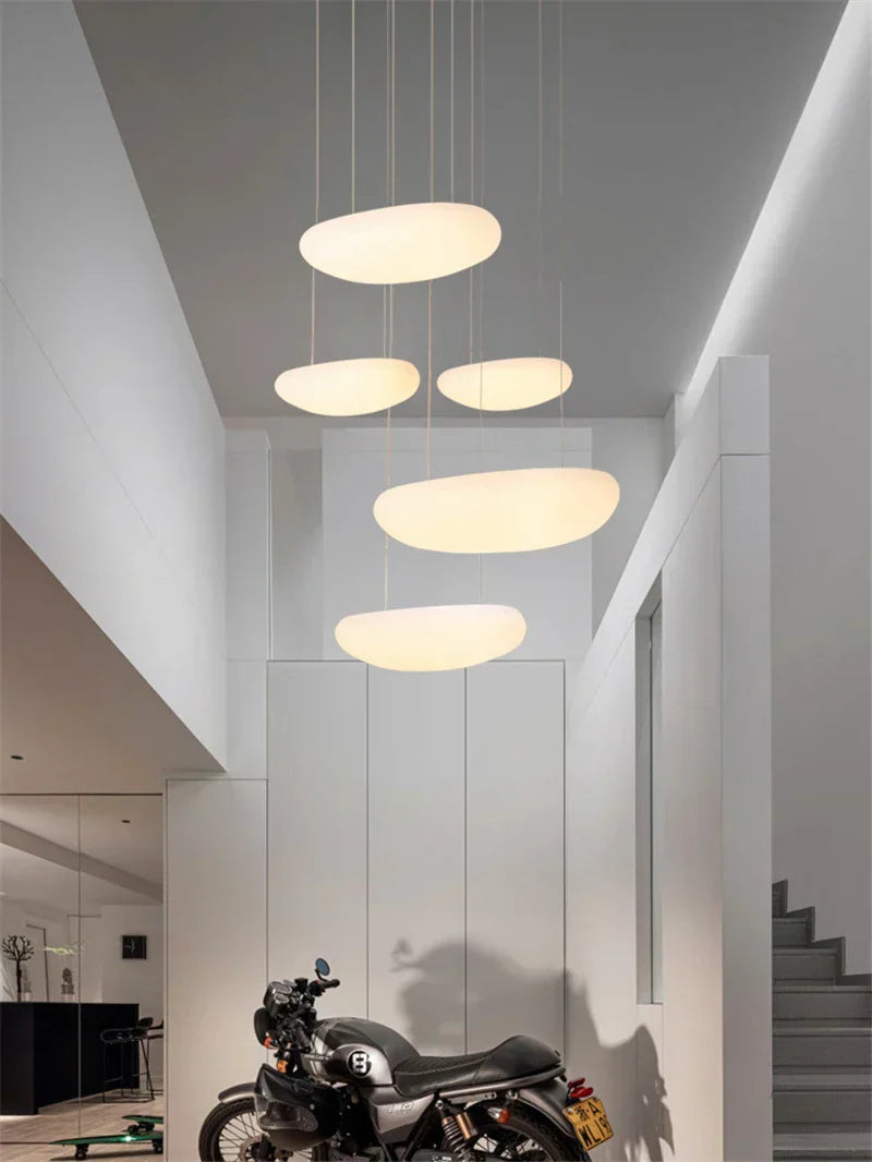 DecorBites™ LED Pebble Pendant Light: Stylish White Chandelier for Living Room, Bedroom, and Restaurant Décor.