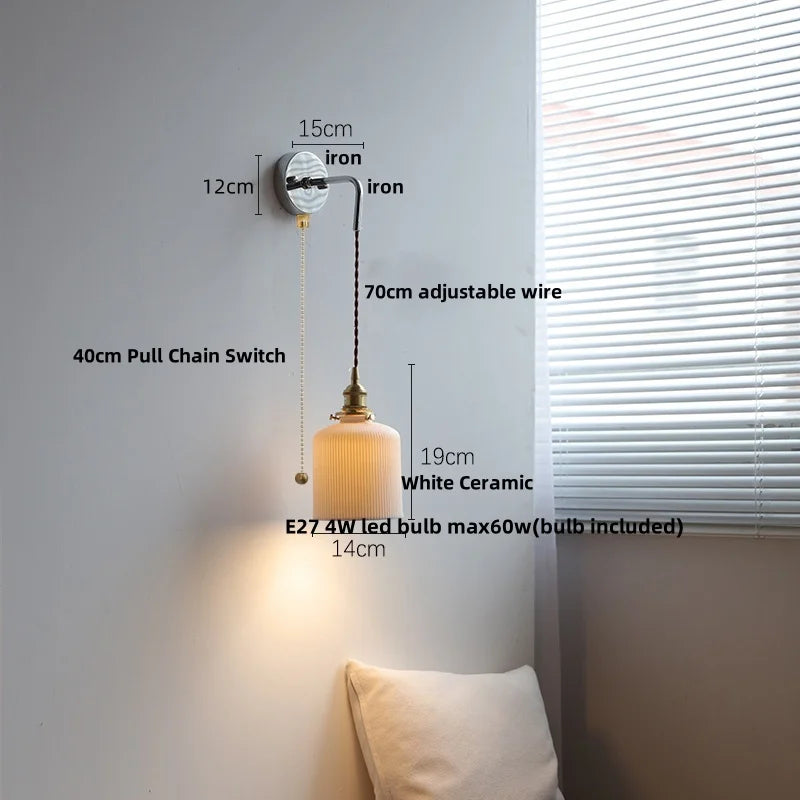 DecorBites™ Ceramic LED Wall Sconce Pull Chain Switch Mirror Light Fixture