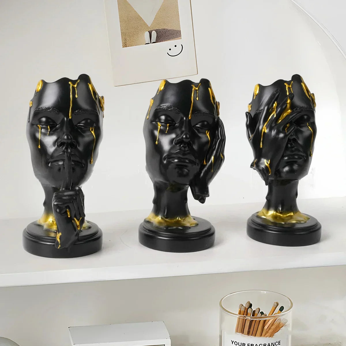 DecorBites™ Abstract Face Mask Silence Gold Resin Statue Home Decor Figurine