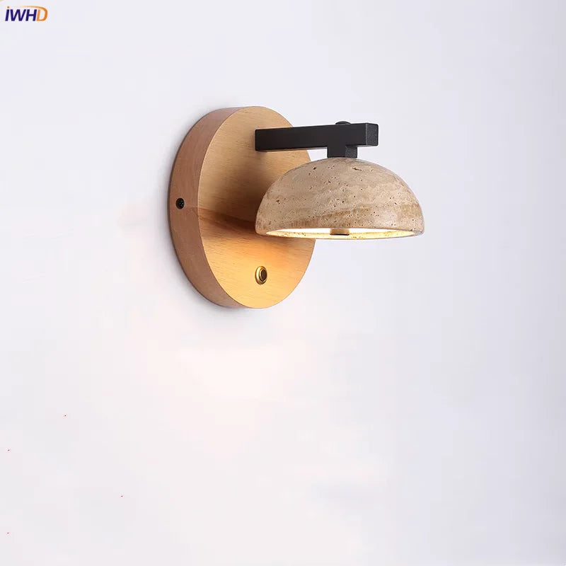 DecorBites™ Black Iron LED Wall Light Fixture Coffee Nordic Wood Switch Bedside Lamp