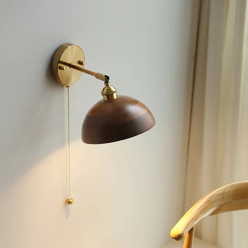 DecorBites™ LED Walnut Wood Wall Sconce with Pull Chain Switch