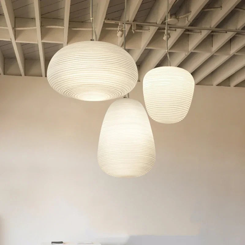 DecorBites™ Glass Whorls Cocoon Pendant Light - Milky White, Modern Hanging Lamp