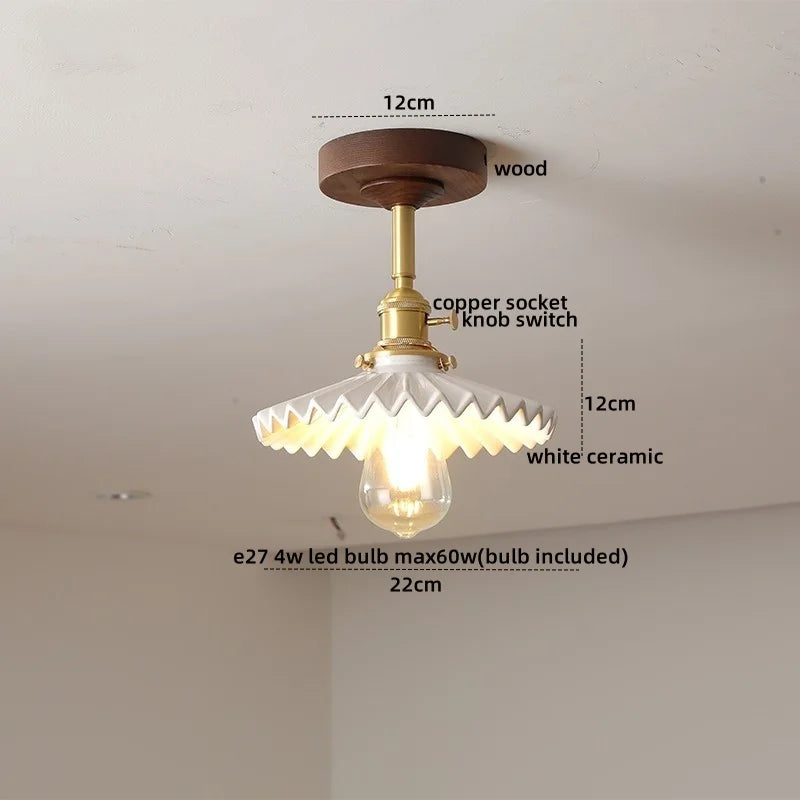 DecorBites™ Amber Glass LED Ceiling Light Modern Wood Canopy Kids Room Fixture