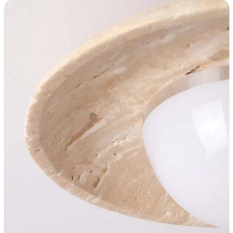 DecorBites™ Acrylic LED Ceiling Lamp Yellow Travertine Wood Canopy Wabi Sabi Style