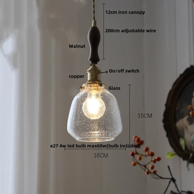 DecorBites™ Bubble Glass Ball LED Pendant Lamp with Copper Knob Switch - Nordic Modern Home Decor
