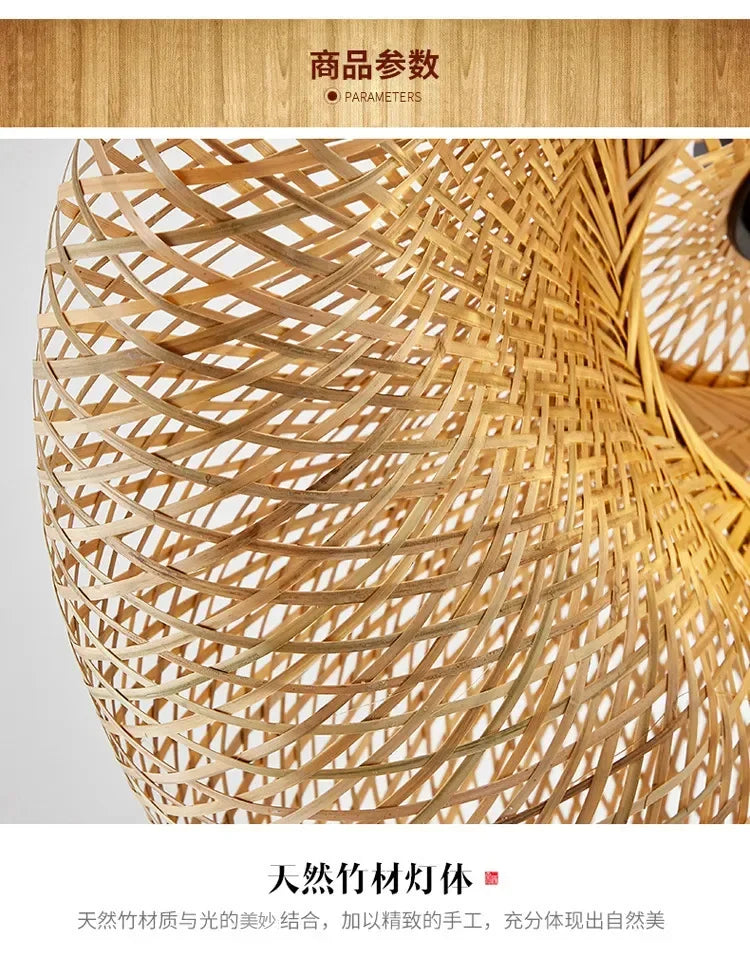 DecorBites™ Bamboo Chandelier: Handwoven LED Ceiling Pendant for Home Decor