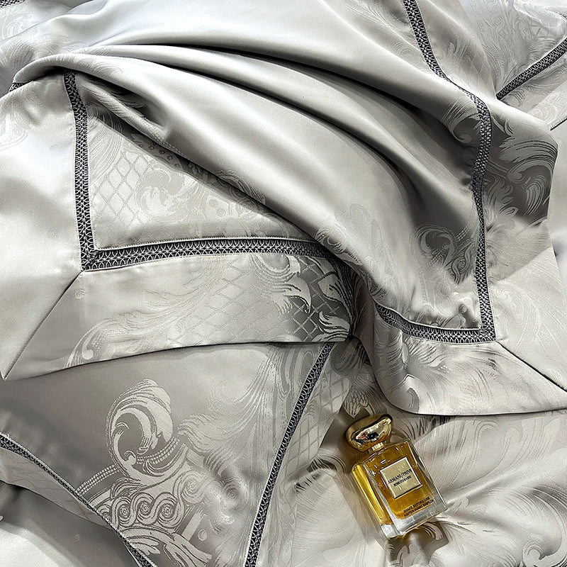 DecorBites™ Brocade Satin Jacquard Egyptian Cotton Bedding Set, Luxury Silky Duvet Cover, Bed Sheet, Pillowcase
