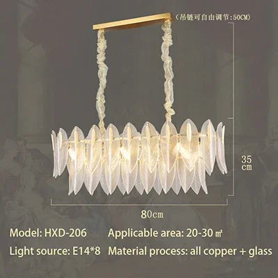 DecorBites™ Glass Leaf Luxury Chandelier LED Pendant Lights for Modern Living Room