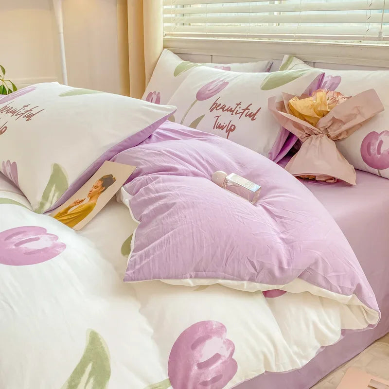 DecorBites™ Cozy Pattern Printed 4Pcs Single Bedding Set - Soft Cotton Fabric