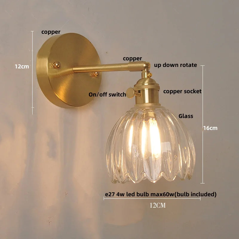 DecorBites™ Clear Glass LED Wall Lights Up Down Rotate Copper Nordic Sconce Fixtures