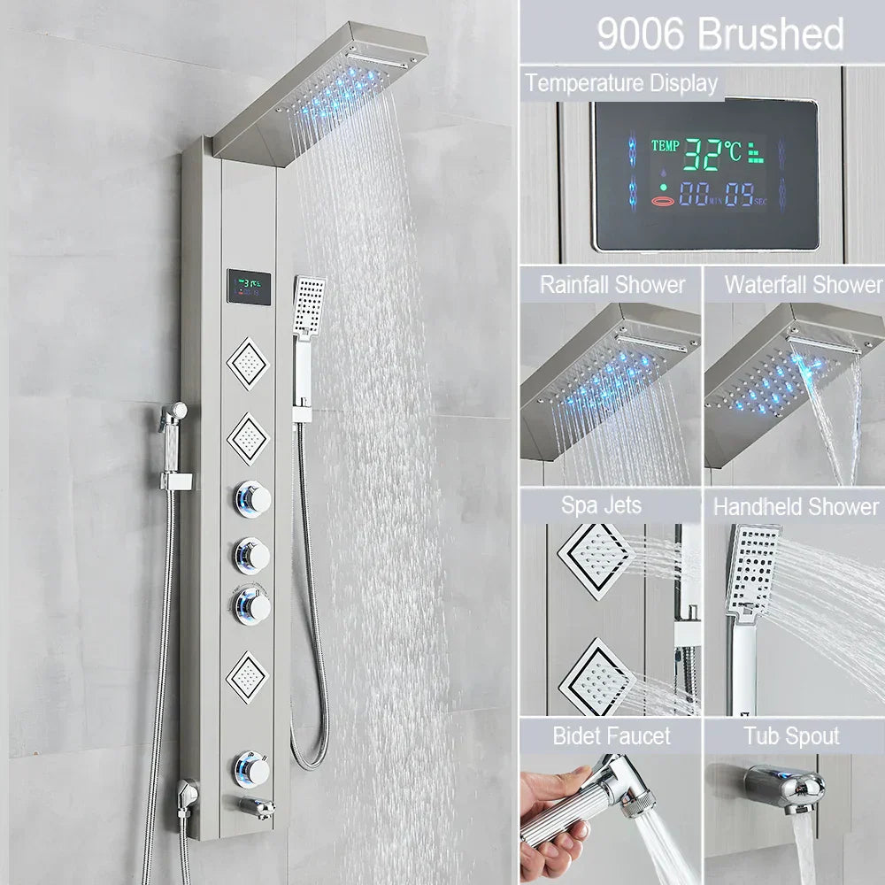 DecorBites™ Black LED Shower Faucet SPA Massage Jet Rain Panel Bidet Sprayer Tap