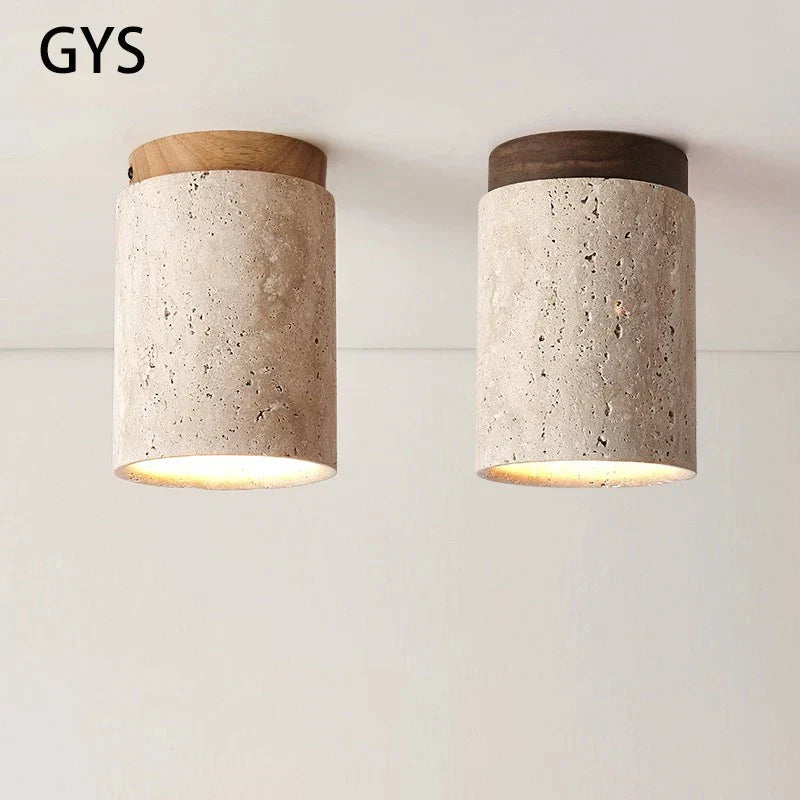 DecorBites™ Japanese Style Stone Wood Round LED Ceiling Lamp for Living Room and Corridor