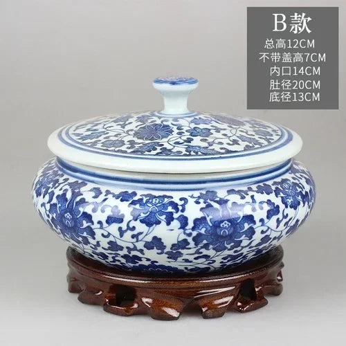DecorBites™ Blue Flower Ceramic Tea Caddy Jar - Living Room Decor or Home Ornament